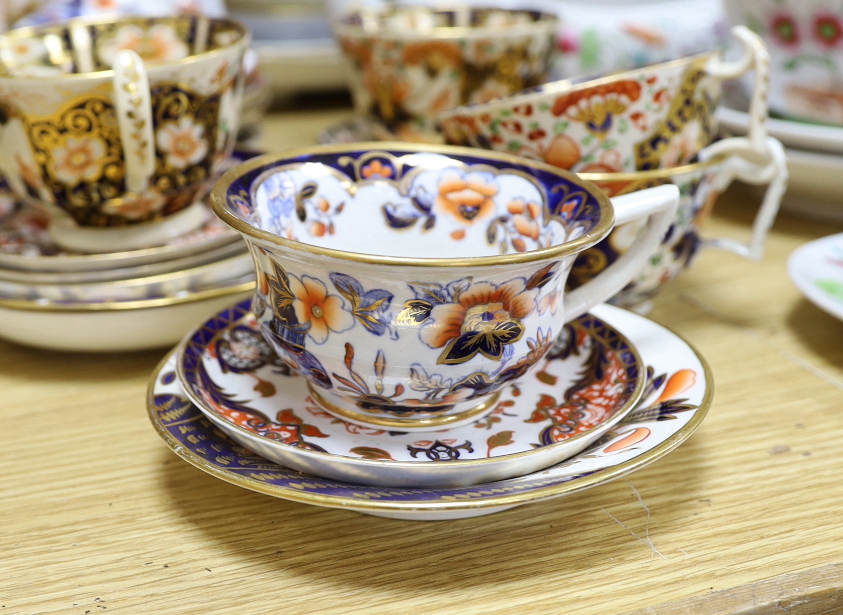 An early 19th century Newhall type tea set, pattern 95, mixed continental tea ware and Imari patterned tea wares